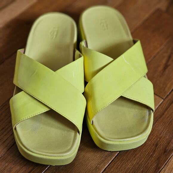 Ugg Emily Patent Leather Slides Yellow  Size 8.5 - Picture 1 of 11